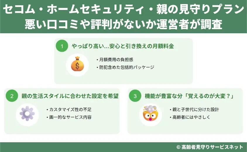 セコム・ホームセキュリティ・親の見守りプランの悪い口コミや評判がないか運営者が調査